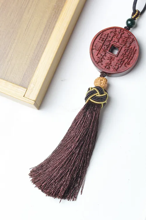 山鬼花钱平安扣车挂 印尼紫檀 