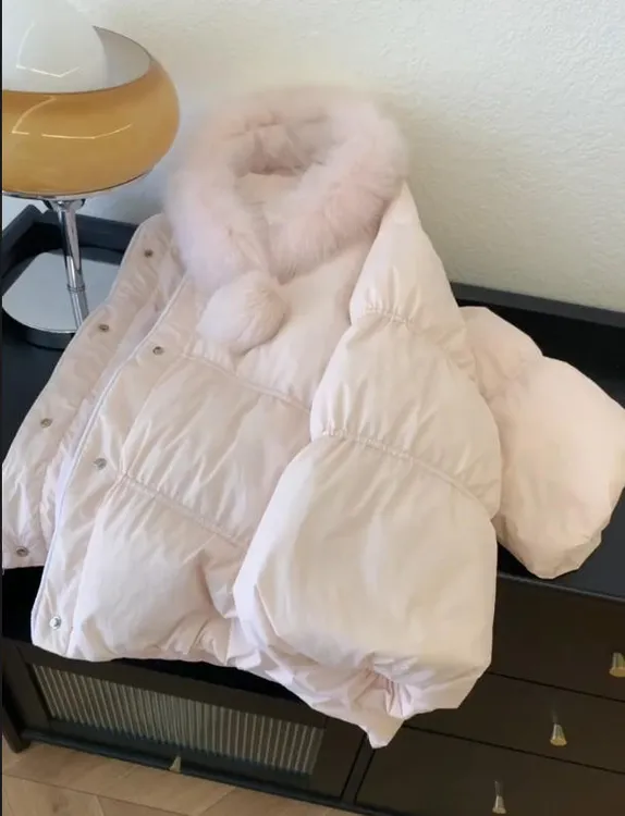 韩系多巴胺粉色保暖短款棉服外套女冬季新款宽松小个子面包服外套