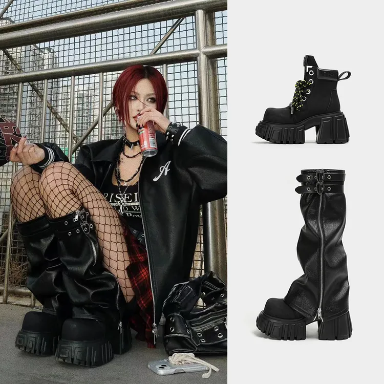 方元日记10cm女团靴秋冬长筒靴子厚底靴增高小个子时装靴马丁靴