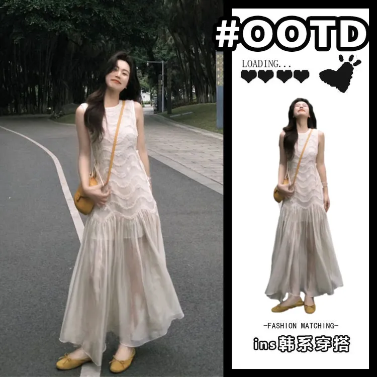 法式超好看独特漂亮无袖背心连衣裙海边度假风修身长裙2025年夏季