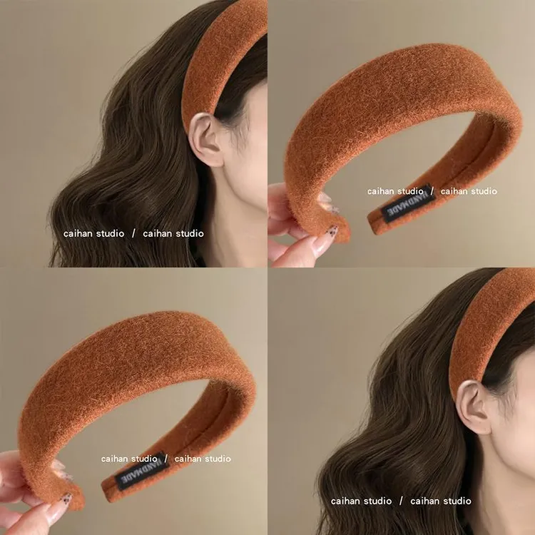 蜜糖橘棕~简约毛呢宽版发箍法式高级感压发发卡百搭纯色旅行发饰