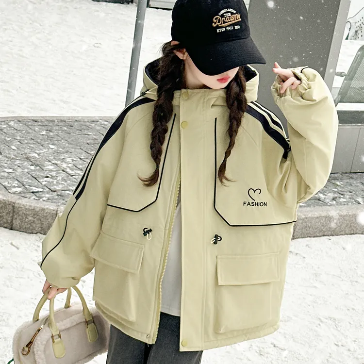 女童夹棉外套秋冬装2025新款女大童洋气时髦冲锋衣儿童加厚派克服