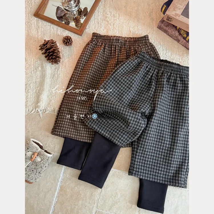 【呢料格子裤】十Hihoniya~2025冬亲子格子毛呢假两件580g羊毛裤