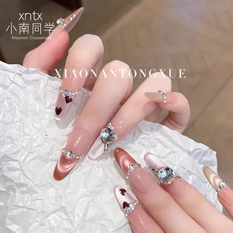 小南同学·【生椰拿铁】原创设计|猫眼显白闪钻纯手工穿戴甲美甲贴片