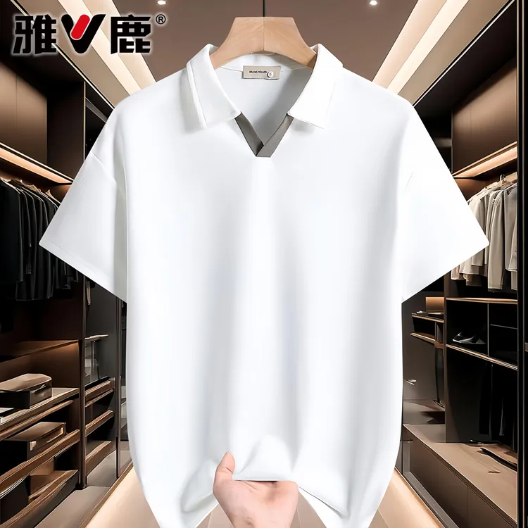 V/雅鹿夏季男短袖T恤潮流休闲时尚翻领POLO衫修身透气百搭T恤上衣