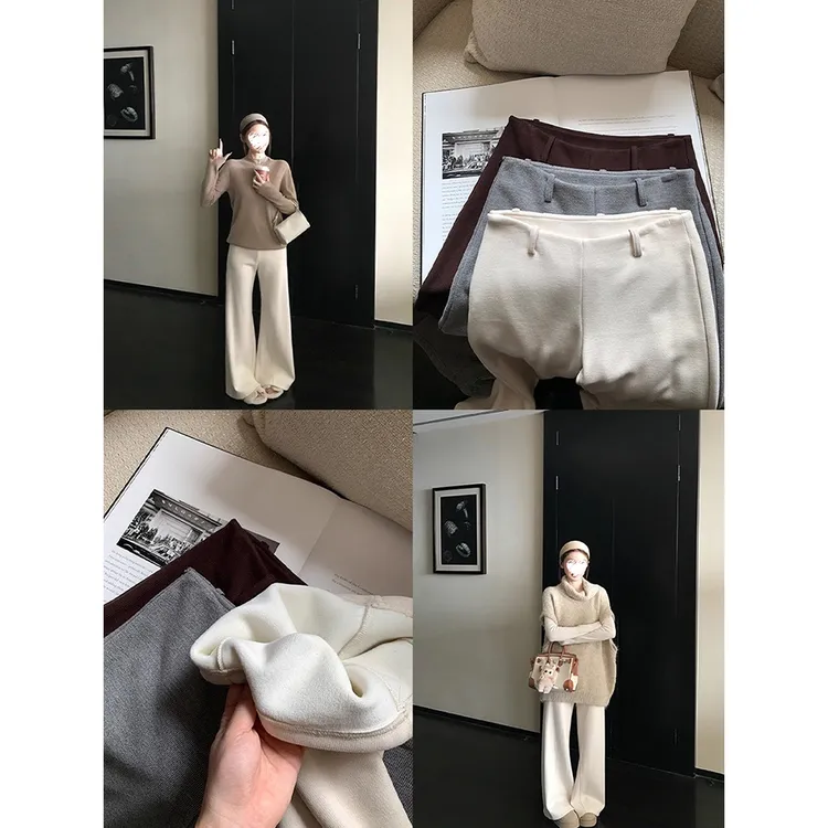 '遛弯神裤'超暖一条过冬!复合加绒微喇垂感休闲裤女 81365