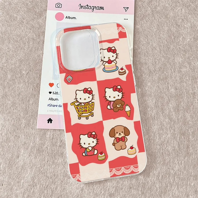 红格纹KT猫适用苹果13手机壳软iphone16pro/15小米vivo华为oppo套