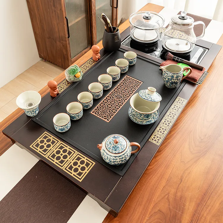 茶具套装家用陶瓷办公烧水壶防烫一体功夫整套全自动实木茶盘茶台