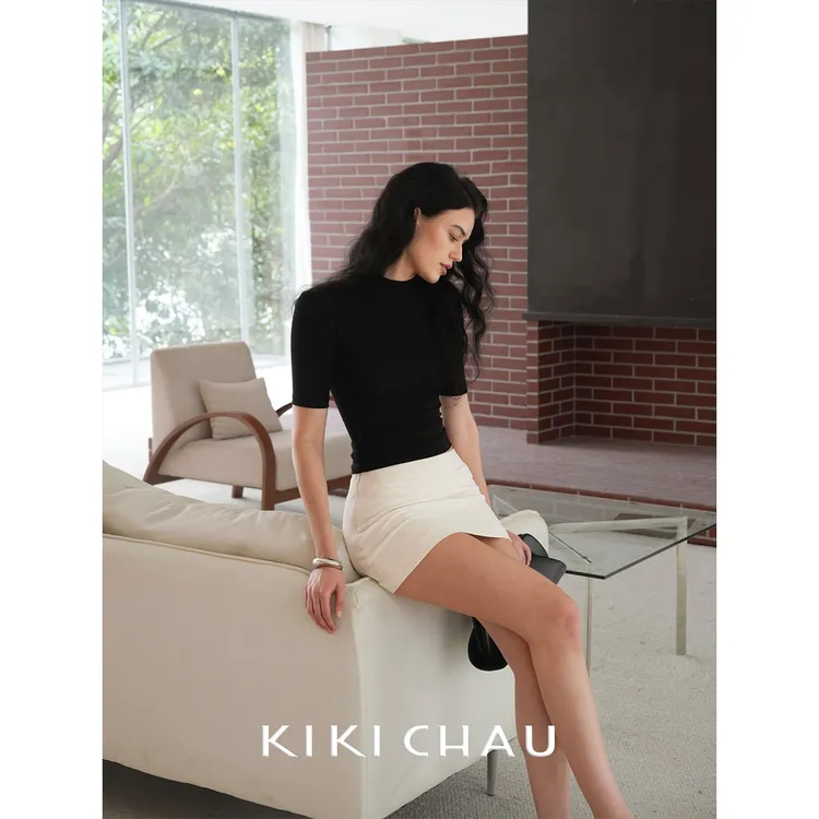 【江江专属】KIKI CHAU   ‘SLIM’中高领有机棉针织短袖