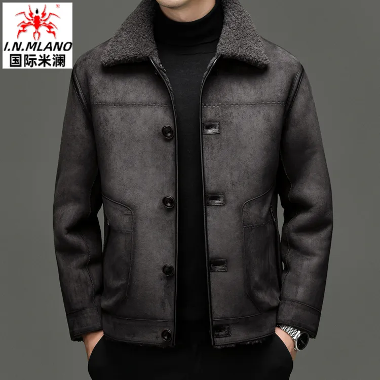 【两面穿】皮毛一体外套男2025冬季新款海宁机车皮衣短款高档夹克男