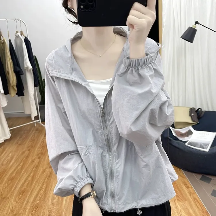 夏季薄款连帽宽松防晒衣女2025韩系防紫外线上衣防晒开衫百搭外套