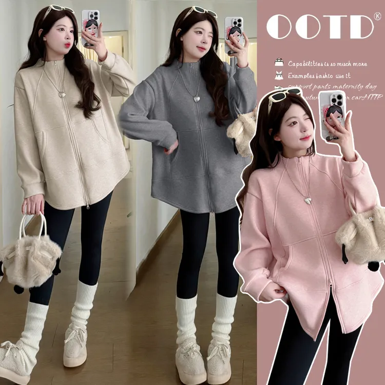孕妇秋冬装加绒加厚宽松上衣2025新款时尚舒适外套＋打底裤套装