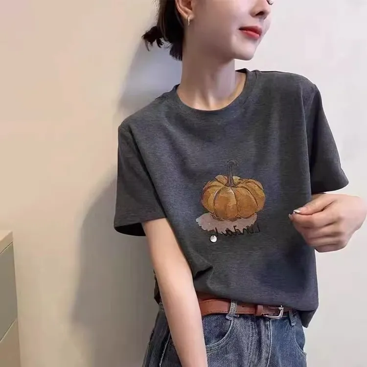 短袖T恤衫女早秋新款2025韩版休闲时尚印花设计洋气百搭显瘦上衣