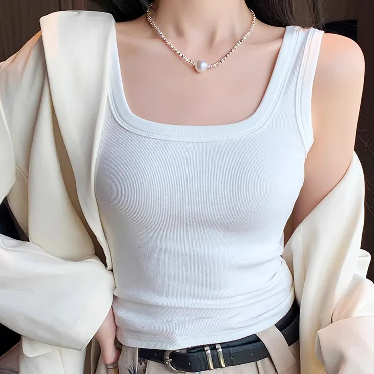 方领螺纹背心女吊带遮副乳外穿春夏秋新款修身打底衫女夏无袖内搭