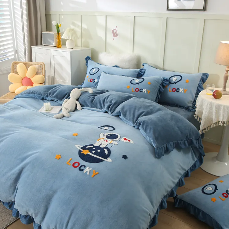牛奶绒床上四件套儿童男童孩加绒珊瑚绒被套床单秋冬季天新款2025