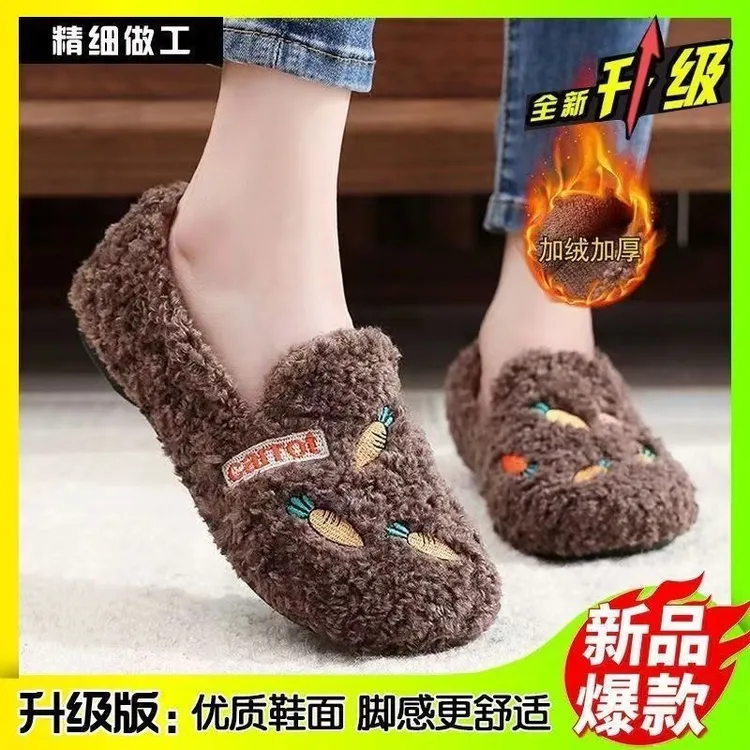 绒面可外穿2025秋冬款加绒加厚居家时尚毛毛软底鞋