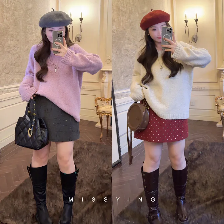 应小姐【搭配助攻】微胖大码冬季休闲百搭显瘦高腰保暖温柔短半裙