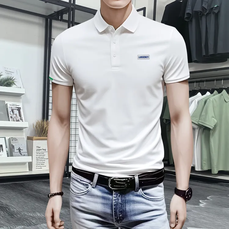 蓝晟依夏季新款男修身polo衫短袖简约字母印花上衣商务休闲翻领衫