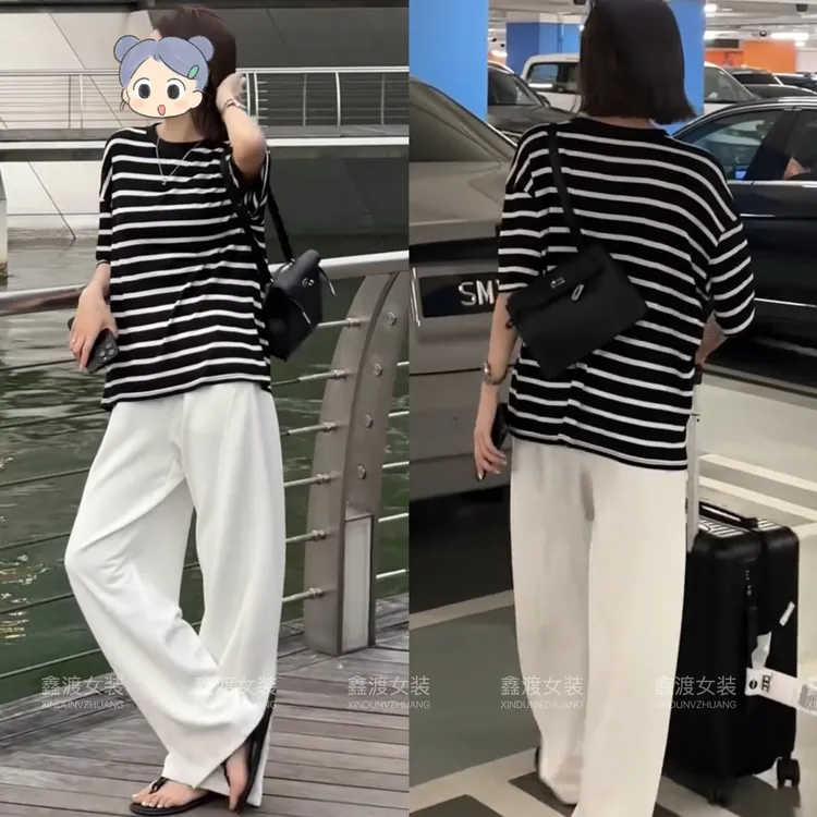 2025春夏新款时尚显瘦气质女士网红洋气两件套百搭款D6959