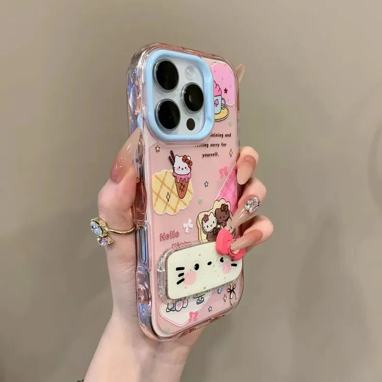 趣味冰淇淋kitty支架适用iphone16promax新15pro软14少女13日全包