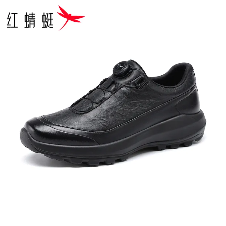 红蜻蜓运动皮鞋商务通勤秋冬牛皮男鞋旋钮锁扣厚底隐形增高耐磨商品图