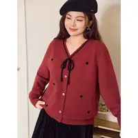 【18支北极绒】MsShe大码女装2025撞色蝴蝶结V领中款毛衣S~C2512010