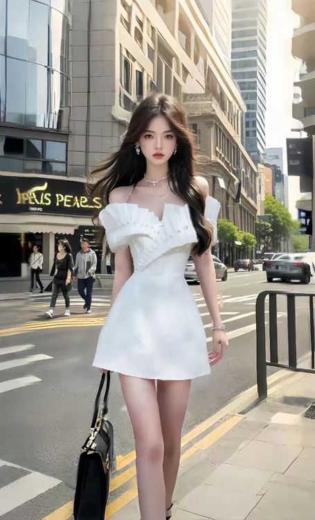 新款白色不规则领型收腰时尚气质连衣裙女小众高级优雅氛围感裙子