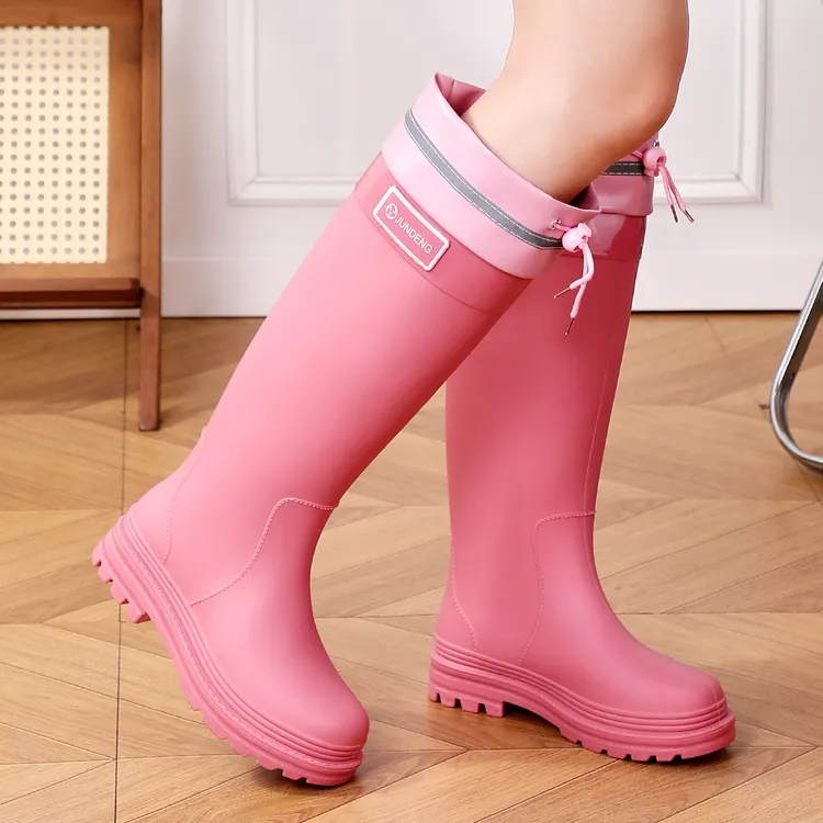 38厘米加高筒女士水鞋束口防水雨鞋加绒防滑女款成人时尚厨房雨靴