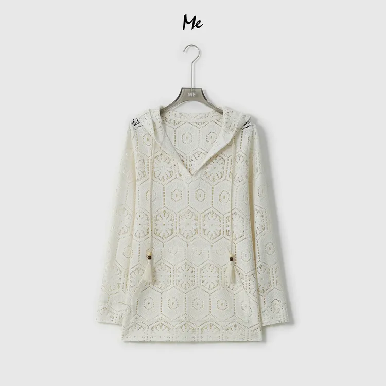 ME【晚夏】波嬉风镂空勾花透气时尚百搭宽松休闲一手长上衣MESA0797