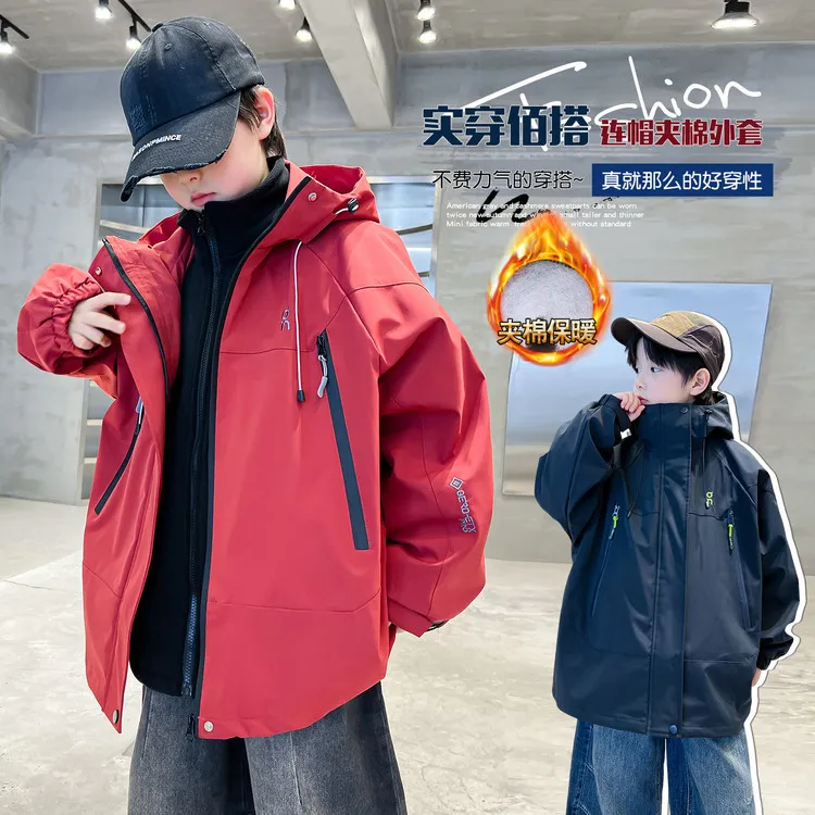 大码男童冲锋衣三合一青少年秋冬装8-15岁儿童加厚外套中大童风衣