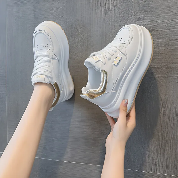 小白鞋2025秋季新款皮面内增高休闲厚底学生鞋坡跟舒适时尚女鞋