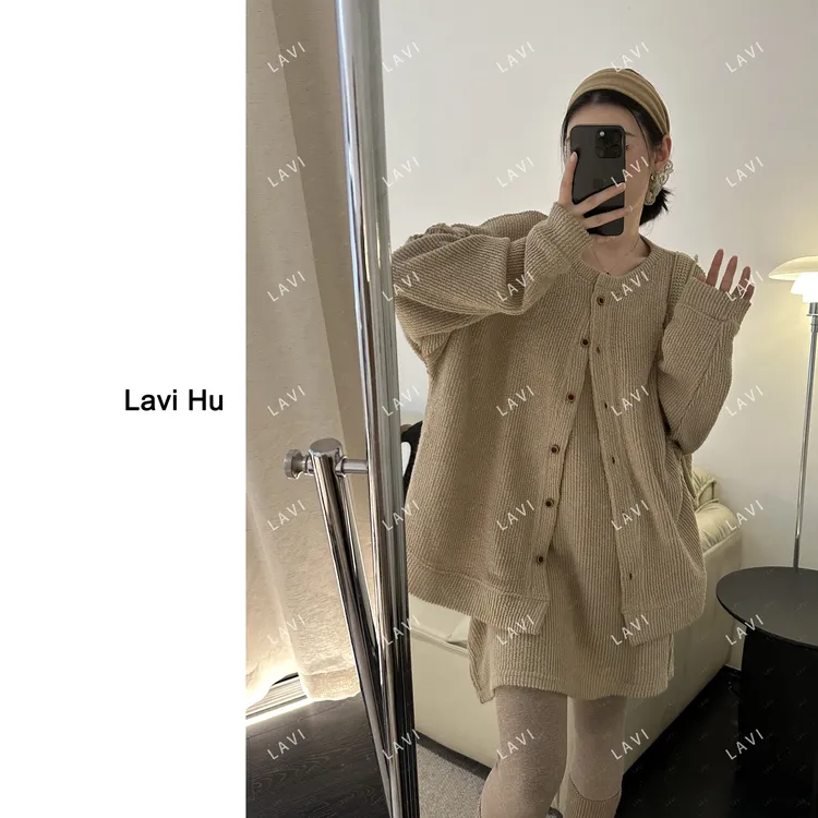 香草冰淇淋 时尚百搭坑条纹理肌理连衣裙外套69036