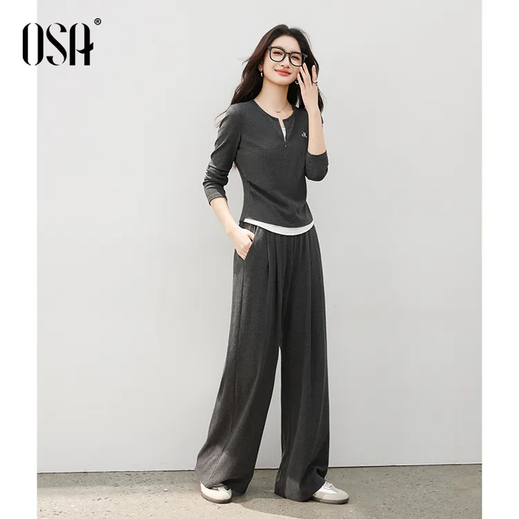 【漫步套装】OSA两件套装女秋季新款针织衫阔腿裤两件套S125C15001