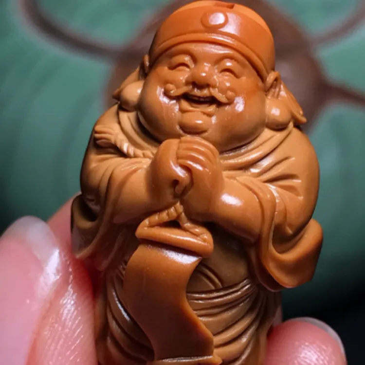 橄榄核雕苏工手工财神弥勒财迷单籽2.1*3.0cm竹环挂件吊坠带证书