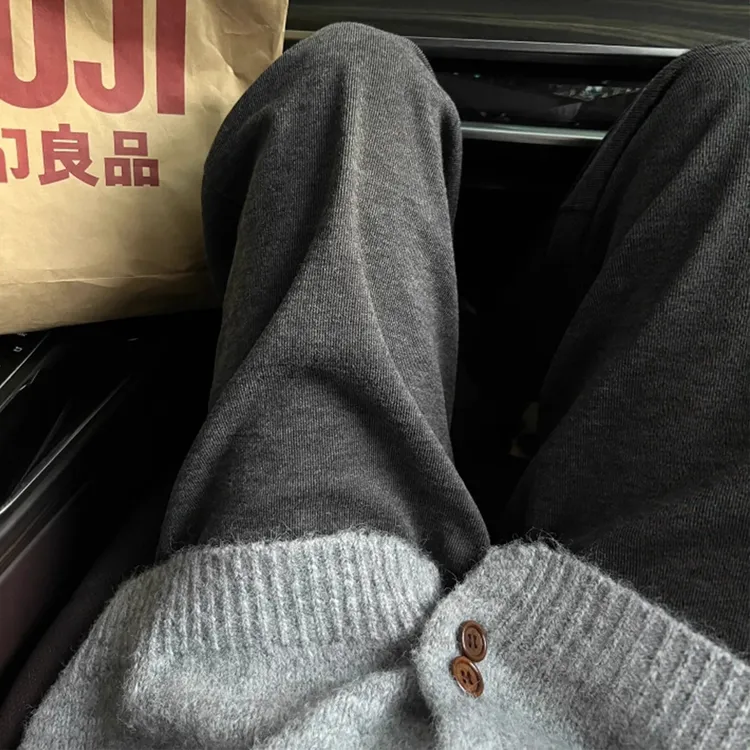 慵懒风深灰色直筒糯米裤大码女装宽松显瘦垂感秋冬加绒阔腿休闲裤