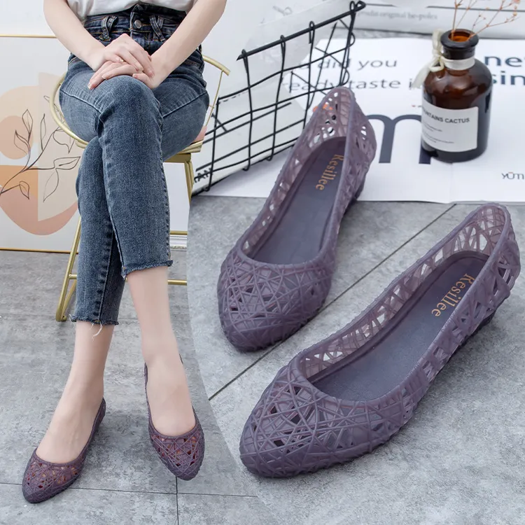 夏季镂空果冻凉鞋尖头透明洞洞鞋坡跟平底包头塑料橡胶鞋北京外穿