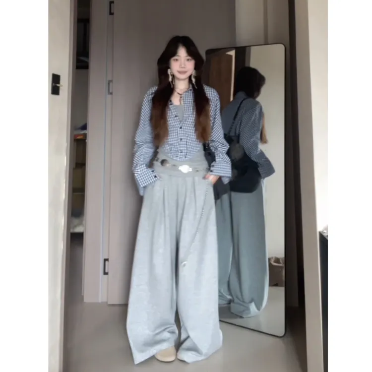 格纹假两件衬衫拼接背心女2025秋季新款收腰显瘦设计感套装X11213