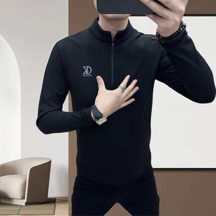 男士运动时尚户外休闲修身保暖秋冬立加绒领半拉链卫衣9111-2