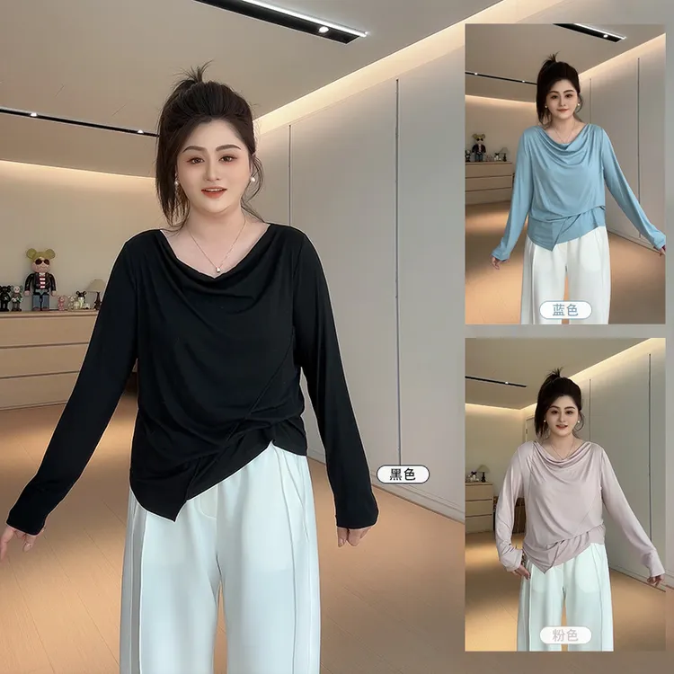 【胖佳佳】纯欲时代 荡荡领T恤春季时尚宽松上衣女H625Z01674