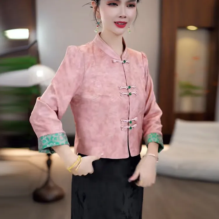 新中式时尚独特气质上衣女夏季2025新款洋气减龄复古盘扣长袖外套