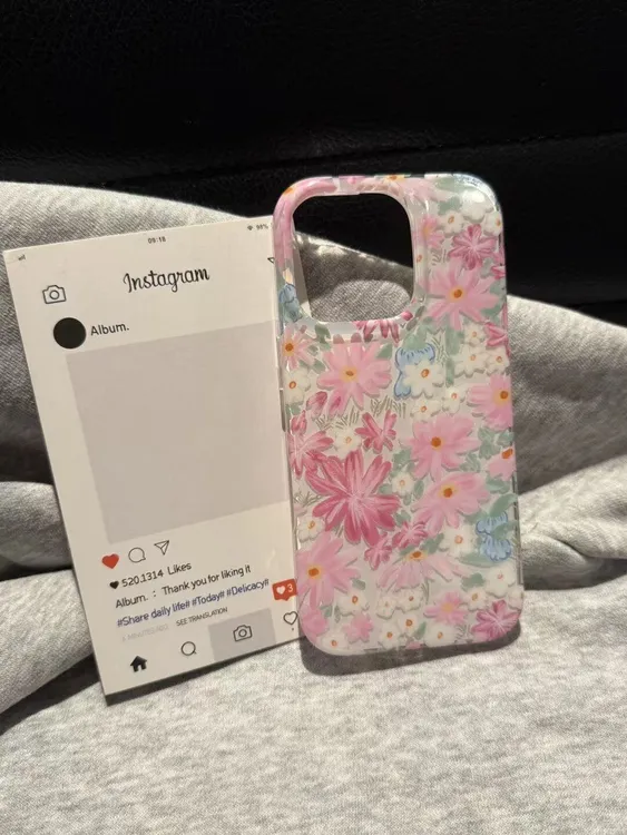 ins风韩系粉色花园适用苹果17Promax大孔手机壳vivo华为oppo小米