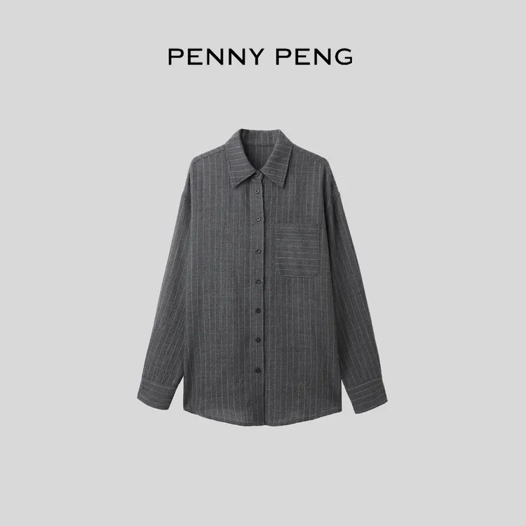 PENNYPENG 多元都市 黑标系列松弛感通勤利落百搭翻领羊毛衬衫
