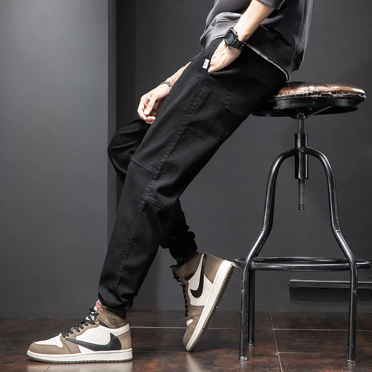 秋冬季休闲裤男生2024新款潮牌显高宽松弹力束脚百搭九分裤