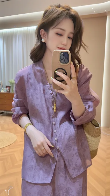 新中式暗纹提花套装女松弛感遮肉显瘦夏季防晒衬衫+半身裙+吊带