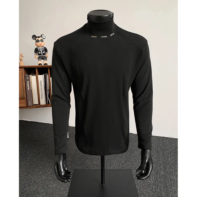金属扣解构半高领德绒打底衫长袖t恤男秋冬潮牌保暖宽松内搭上衣