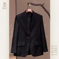 【锦系】28姆米丝羊毛桑蚕丝V领长袖西装中式国风上衣E-383329