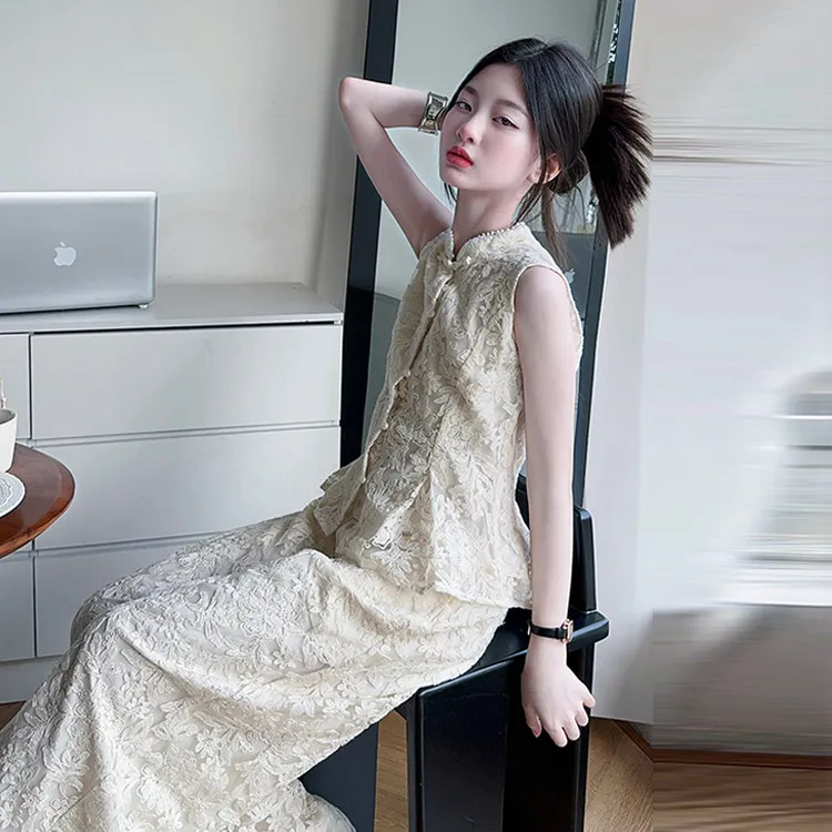 啊戴维贝拉【断码】女童新中式套裙夏装2025新款小女孩坎肩汉服半