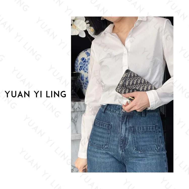 袁艺灵【经典】25春季上新款棉质简约休闲纯色时尚长袖打底衬衫9382