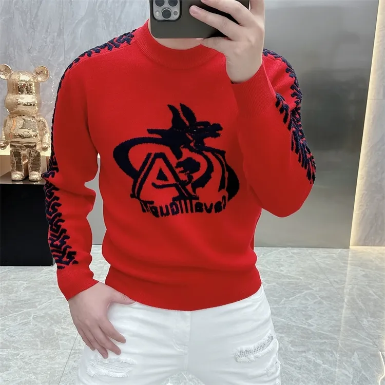 2025秋冬季新款高品质轻奢提花时尚长袖针织打底衫毛衣本命年红色