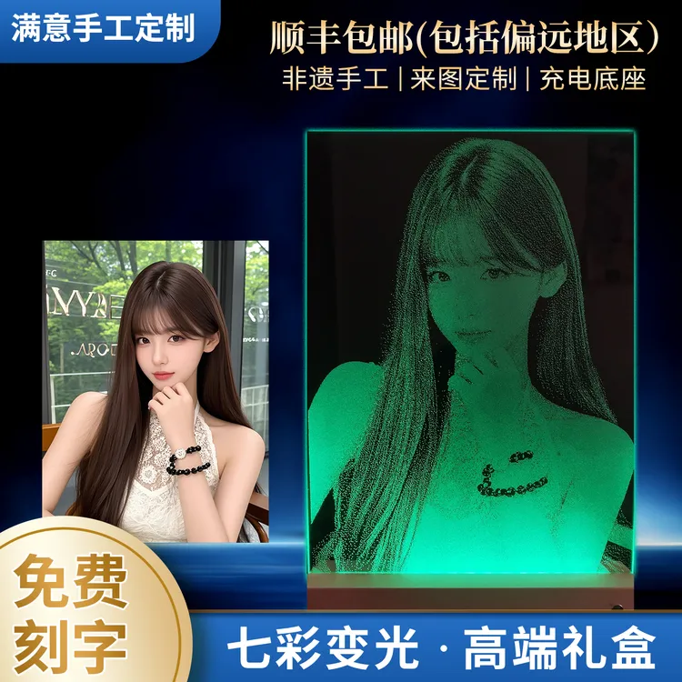 (非遗)手工锤子玻璃画真人照片定制七夕情人节礼物锤子玻璃画定制